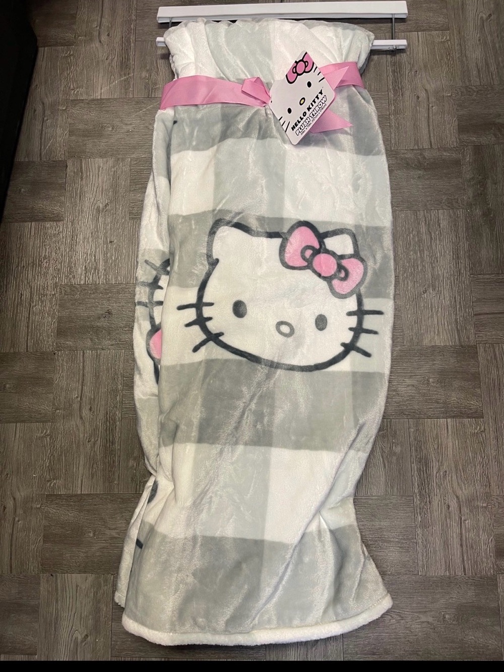Hello Kitty Striped Plush Throw Blanket in Pink & Gray
